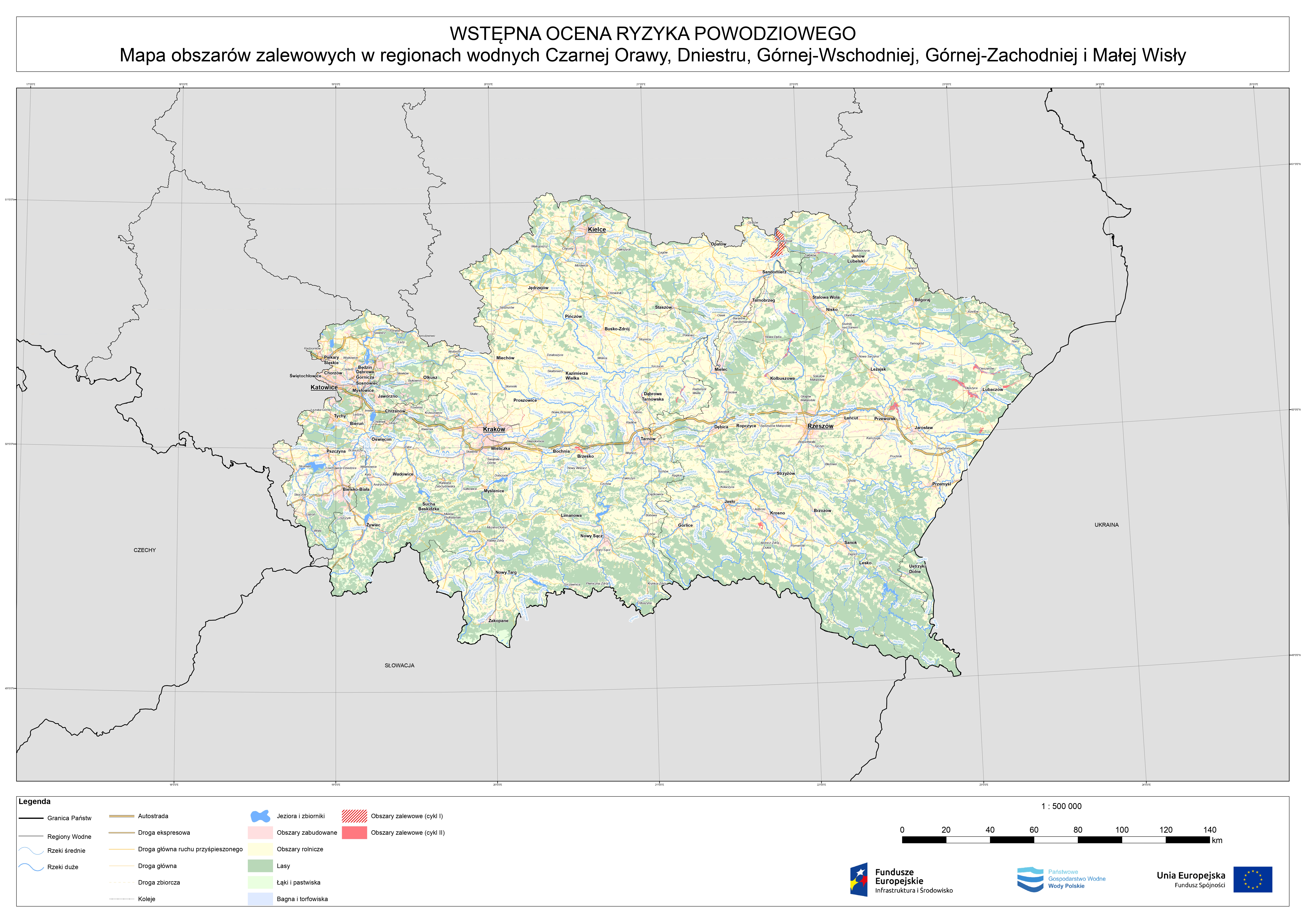 Wstępna ocena ryzyka powodziowego. Mapa obszarów zalewowych w regionach wodnych Czarnej Orawy, Dniestru, Górnej-Wschodniej, Górnej-Zachodniej i Małej Wisły