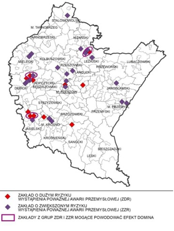 Mapa potencjalnych sprawców poważnych awarii w województwie podkarpackim