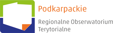 Logo ROT: grafika wzorowana na konturze Polski, otoczona kwadratowym ramieniem. Na dole znajduje się oznaczone miejsce z regionem Podkarpackim